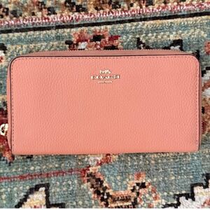 Coach Accordion Zip Wallet Coral Orange Pebbled Leather Gold Logo Long Wallet